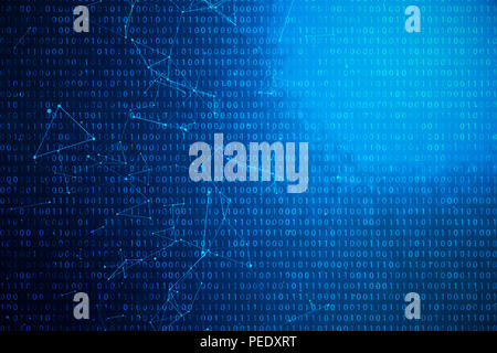 Illustration 3D code binaire sur fond bleu. Octets de code binaire. Concept de la technologie. Contexte binaire numérique. Bordée de connexion et de points, global Banque D'Images