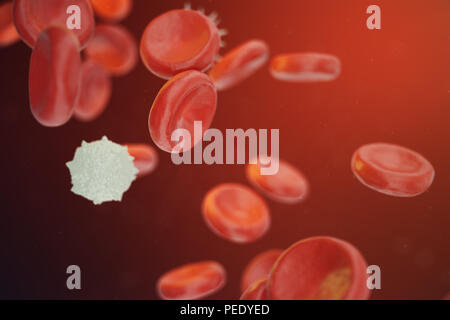 Les globules rouges et blancs, les neutrophiles libérant les éosinophiles, les basophiles, lymphocytes, sont les cellules du système immunitaire, 3D illustration Banque D'Images