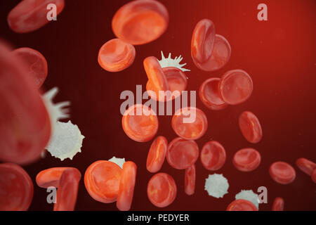 Les globules rouges et blancs, les neutrophiles libérant les éosinophiles, les basophiles, lymphocytes, sont les cellules du système immunitaire, 3D illustration Banque D'Images