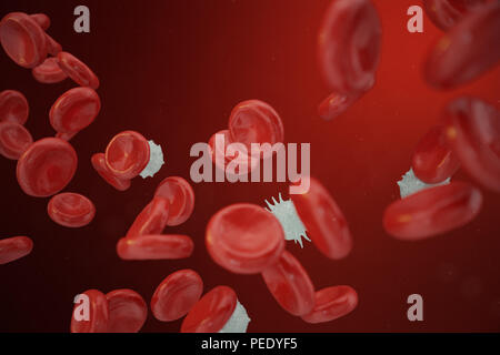 Les globules rouges et blancs, les neutrophiles libérant les éosinophiles, les basophiles, lymphocytes, sont les cellules du système immunitaire, 3D illustration Banque D'Images