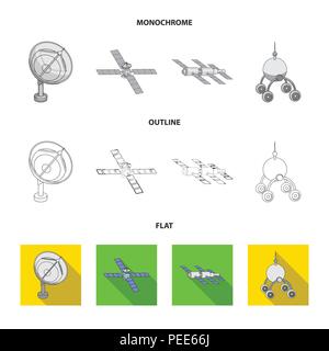 Radar Radio, station d'engin spatial dans l'espace, Lunokhod. La technologie de l'espace collection set icônes de télévision,style monochrome,contour symbole vecteur stock illustr Illustration de Vecteur