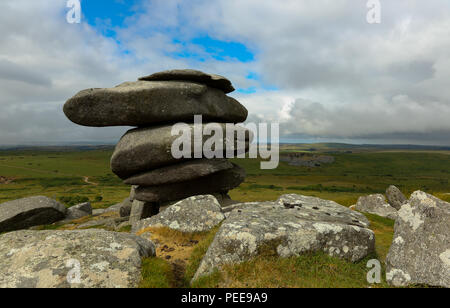 Le Cheeswring, une formation rocheuse naturelle sur Stowe's Hill dans le Bodmin Moor près de larbins à Cornwall - Photo prise le 21 juillet 2018. Banque D'Images