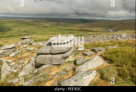 Le Cheeswring, une formation rocheuse naturelle sur Stowe's Hill dans le Bodmin Moor près de larbins à Cornwall - Photo prise le 21 juillet 2018. Banque D'Images