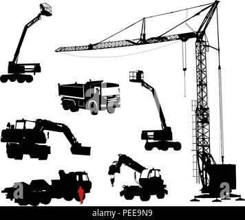 Les silhouettes d'engins de construction. Illustration de Vecteur
