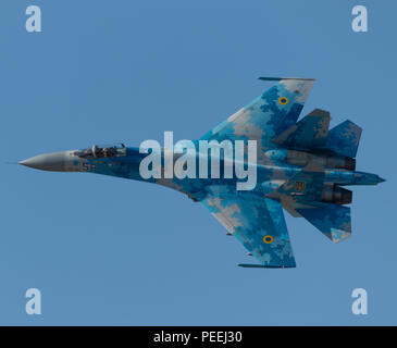 Ukranian Su-27 FLANKER pendant son affichage à l'Airshow Royal International Air Tattoo 2018 Banque D'Images