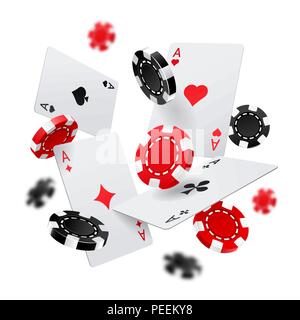 Voler des jetons de poker et casino internet aces cartes pour bannière. L'affiche de jeu de Las Vegas ou le signe. La Fortune et la chance, chance et du sport, la réussite et le risque thème Illustration de Vecteur