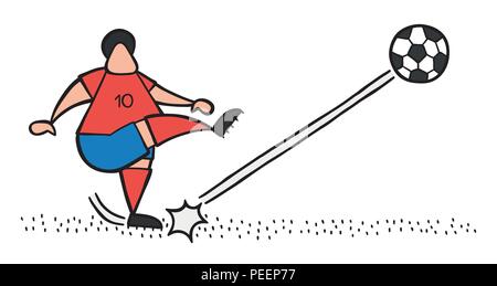 Cartoon Vector illustration joueur de foot ball tir l'homme sur la hauteur. Illustration de Vecteur