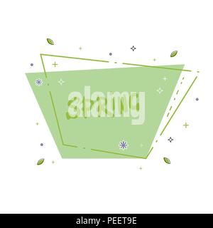 Géométriques printemps vert isolés bannière. Lettres manuscrites. Memphis style. Pour l'élément de design graphique - affiche, dépliant, brochure, carte, une étiquette, une vignette Illustration de Vecteur