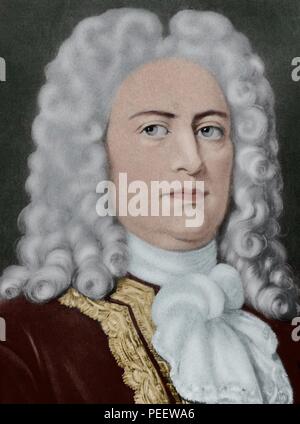 Georg Friedrich Haendel (Halle, 1685-Londres, 1759). Le compositeur allemand nacionalizado británico. Imagen coloreada. Banque D'Images