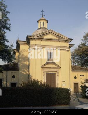 Extérieur - FACHADA DE LA ERMITA. Emplacement : L'ERMITAGE DE SAN ANTONIO DE LA FLORIDA, À MADRID, ESPAGNE. Banque D'Images