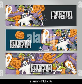 Bannière d'Halloween ensemble. Vector illustration design horizontal. Illustration de Vecteur