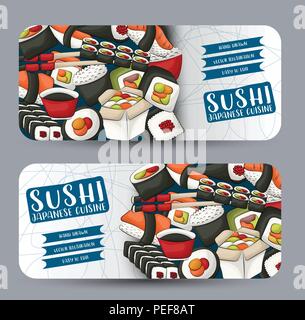 Sushi bar et restaurant asiatique bannière horizontale définie. Publicités de produits alimentaires japonais. modèle de conception de l'illustration vectorielle. Illustration de Vecteur