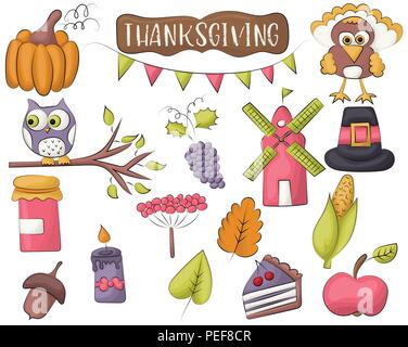Vacances de Thanksgiving icon set. Concept design la récolte d'automne. Vector illustration. Illustration de Vecteur