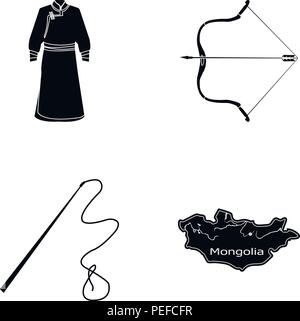 Black,bow,collection,pays,coutumes,lutte,icon,illustration,élevage,isolé,localisation,carte,logo,Mongolie Mongolie nomade,,,robe,set,signer steppe,symbole,territoire,traditions,urga,vecteur,web,fouet,chape, vecteurs vecteur , Illustration de Vecteur