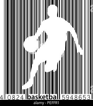 Silhouette d'un joueur de basket-ball et un code à barres. Illustration de Vecteur