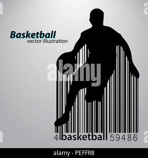 Silhouette d'un joueur de basket-ball et un code à barres. Illustration de Vecteur