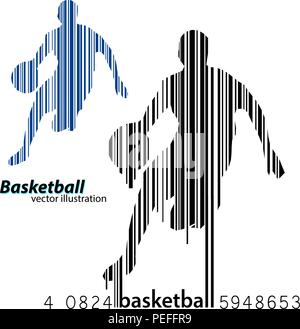 Silhouette d'un joueur de basket-ball et un code à barres. Illustration de Vecteur