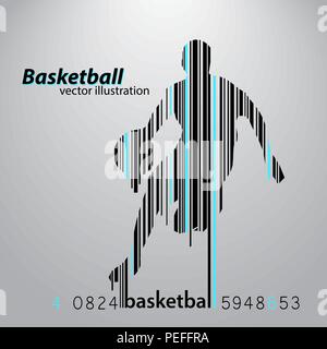 Silhouette d'un joueur de basket-ball et un code à barres. Illustration de Vecteur