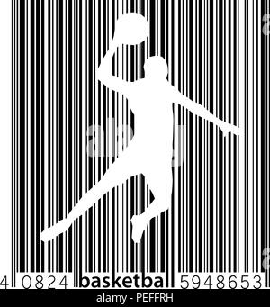 Silhouette d'un joueur de basket-ball et un code à barres. Illustration de Vecteur