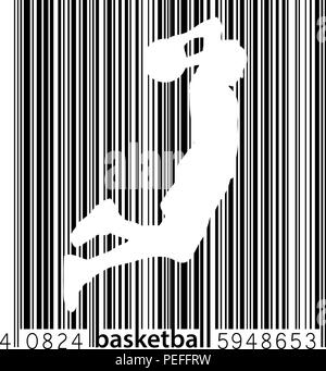 Silhouette d'un joueur de basket-ball et un code à barres. Illustration de Vecteur