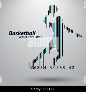 Silhouette d'un joueur de basket-ball et un code à barres. Illustration de Vecteur