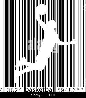 Silhouette d'un joueur de basket-ball et un code à barres. Illustration de Vecteur