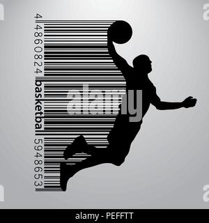 Silhouette d'un joueur de basket-ball et un code à barres. Illustration de Vecteur