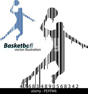 Silhouette d'un joueur de basket-ball et un code à barres. Illustration de Vecteur