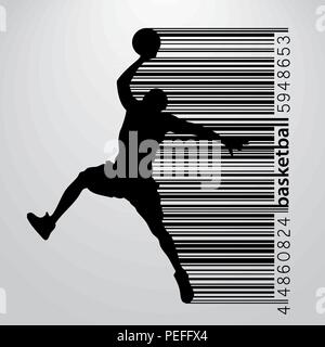 Silhouette d'un joueur de basket-ball et un code à barres. Illustration de Vecteur