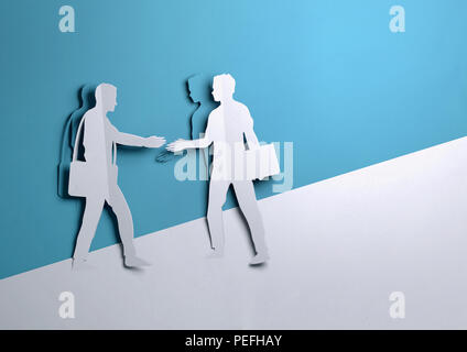 Papier plié origami. Deux Businessman shaking hands sur une entente commerciale occasion.en papier 3D illustration. Banque D'Images