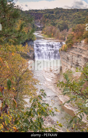 Une vue majestueuse de Middle Falls de sentier latéral au début de l'automne à Letchworth State Park, NEW YORK Banque D'Images