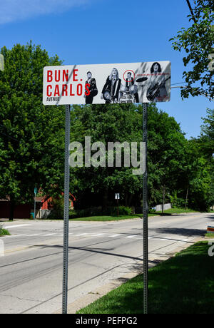 Bun E Carlos de la bande tour bon marché Sign in Rockford, Illinois Banque D'Images