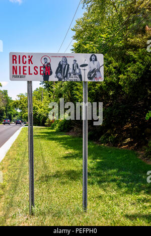 Une plaque de rue pour Rick Nielsen Place à Rockford, Illinois Banque D'Images