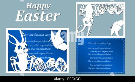 Vector illustration. Les oeufs de Pâques pour les vacances de Pâques. carte postale de papier le Lapin de Pâques, papillon. Coupe au laser Illustration de Vecteur