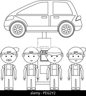 Cartoon mécanique et Véhicule levé sur fond blanc, vector illustration Illustration de Vecteur