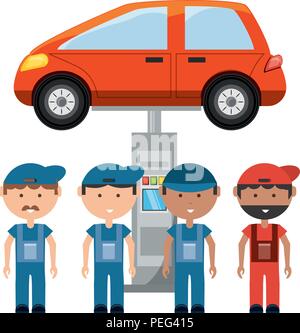 Cartoon mécanique et Véhicule levé sur fond blanc, vector illustration Illustration de Vecteur