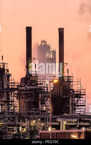 Les cheminées industrielles dans l'entretien, Botlek, Port de Rotterdam, Pays-Bas Banque D'Images