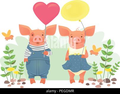 Couple in love vector. Deux animaux holding heart illustration Illustration de Vecteur