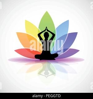 Yoga personne assis dans un lotus présentent des couleurs arc-en-ciel EPS10 vector illustration Illustration de Vecteur