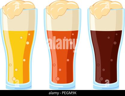 Cartoon colorés différents type de bière en verre. Boisson rafraîchissante pour une fête d'anniversaire. Fête de la vector illustration sur le thème de l'icône, une vignette pour la Illustration de Vecteur