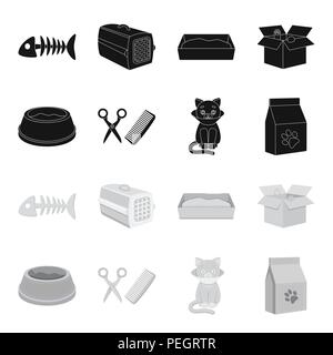 Un bol avec de la nourriture, une coupe pour un chat, un chat malade, un paquet de RSS. à définir des icônes dans la collection black style monochrome,symbole vecteur stock illustrat Illustration de Vecteur