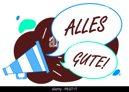 L'écriture de texte Word Alles Gute. Concept d'entreprise de traduction en allemand tout le meilleur pour l'anniversaire ou toute autre occasion haut-parleur mégaphone Speech bubbles j Banque D'Images