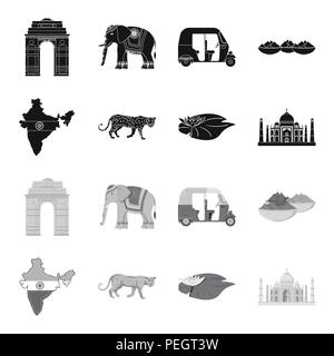 Pays Inde black,Icônes monochromes dans set collection pour design.L'Inde et monument symbole vecteur illustration de stock. Illustration de Vecteur