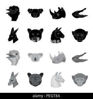 Kangourous, lamas, singe, Panther, animaux réalistes définir des icônes dans la collection black style monochrome,symbole vecteur illustration de stock . Illustration de Vecteur