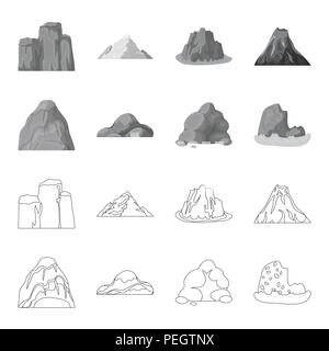 Des rochers, une montagne arrondie, rochers dans la mer. Différentes montagnes collection set icônes de style monochrome,contour symbole vecteur illustration stock Illustration de Vecteur