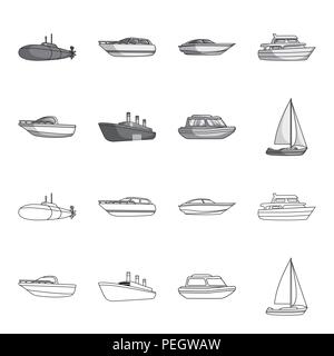 Bateau de sauvetage, de protection, de marchandises navire à vapeur, location de bateaux et de sports.le transport de l'eau défini dans les grandes lignes les icônes collection style monochrome,stock symbol vector Illustration de Vecteur