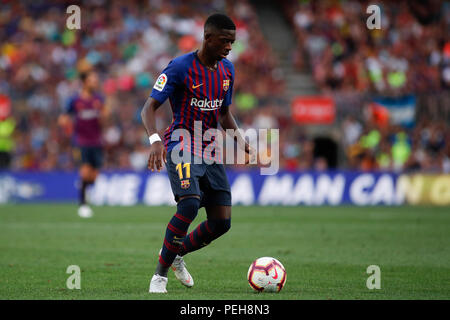 Camp Nou, Barcelona, Espagne. Août 15, 2018. Trophée Joan Gamper, Barcelone contre Boca Juniors, Ousmane Demb&# xe9;l&# xe9 ; du FC Barcelone avec la balle : Action Crédit Plus Sport/Alamy Live News Banque D'Images