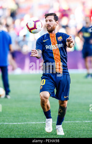 De Leo Messi Argentine pendant le trophée Joan Gamper match entre le FC Barcelone et CA Boca Juniors au Camp Nou à Barcelone, le 15 août de 2018, l'Espagne. Août 15, 2018. Credit : AFP7/ZUMA/Alamy Fil Live News Banque D'Images