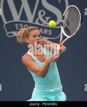 Mason, Ohio, USA. 15 août 2018. 15 août 2018 : Camila Giorgi (ITA) perd à Madison Keys (USA) 6-2, 6-2, à l'Ouest et le Sud de l'ouvrir aux Lindner Family Tennis Center à Mason, en Ohio. © Leslie Billman/Tennisclix/CSM Crédit : Cal Sport Media/Alamy Live News Banque D'Images