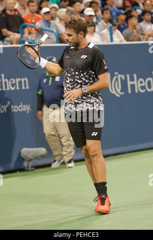 Cincinnati, OH, USA. Août 15, 2018. Open de tennis de l'Ouest et du Sud, Cincinnati, OH - Cincinnati, Ohio, USA. Août 15, 2018. Stan Wawrinka en action contre Kei Nishikori dans le tournoi de tennis de l'Ouest et du Sud qui s'est tenue à Cincinnati. - Photo par Wally Nell/ZUMA Press Crédit : Wally Nell/ZUMA/Alamy Fil Live News Banque D'Images